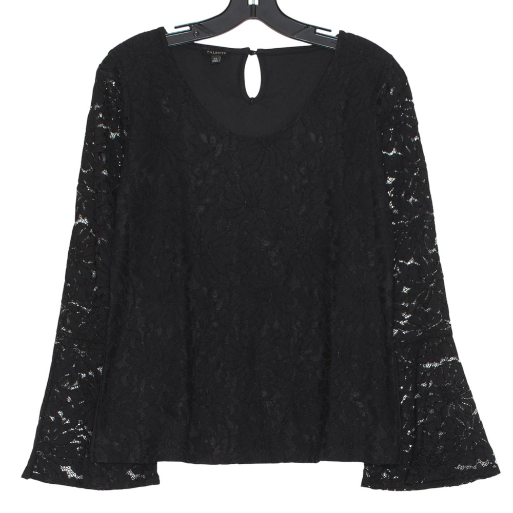Talbots Top Lace Bell Sleeve Whimsigoth Boho Romantic Minimalist Goth Black XS